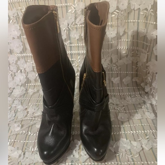 👢Michael Kors Black Brown Stockard boots Stiletto Platform Heels - Picture 7 of 13